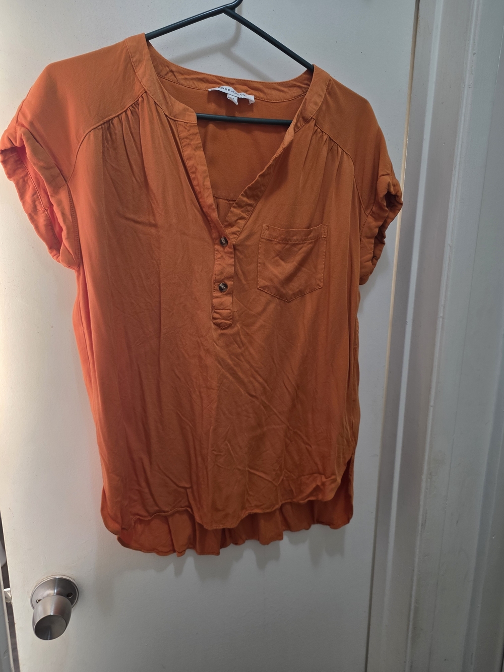 Rose & Olive Orange Short Sleeve Buttoned Henley Top